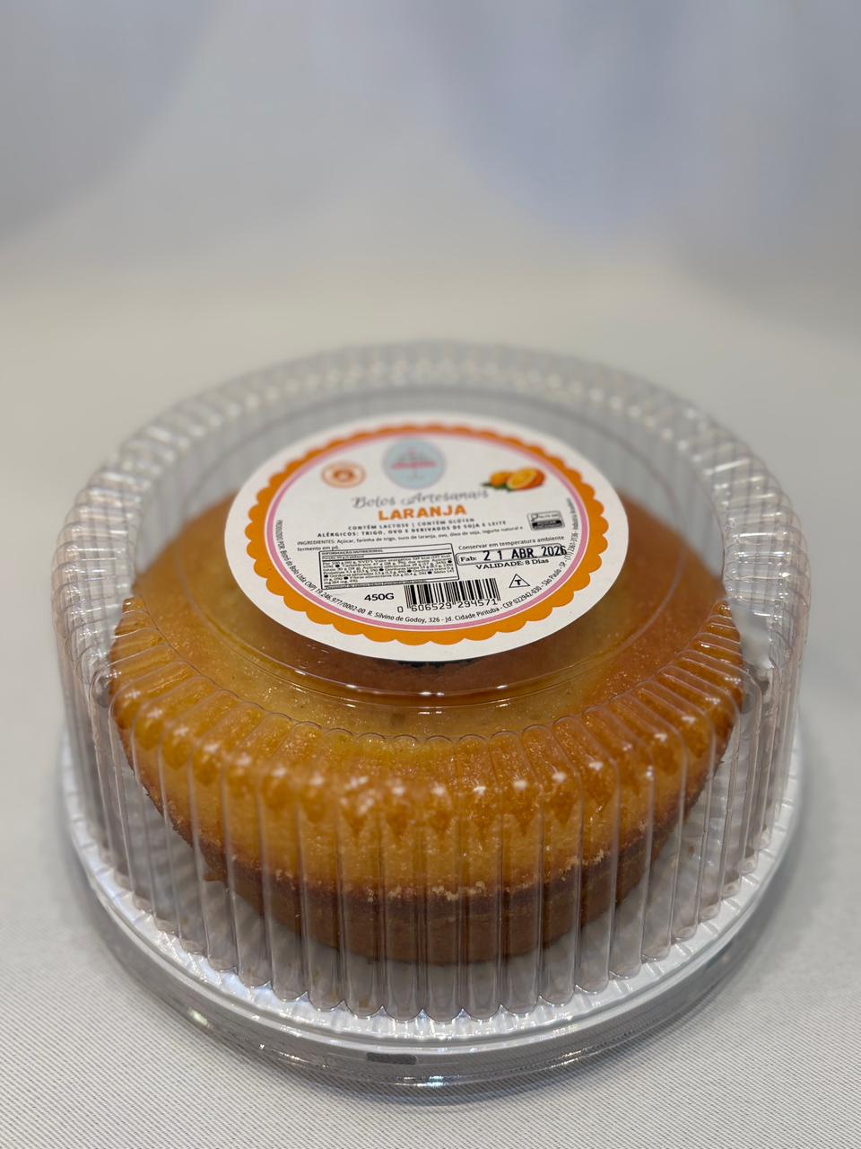 Bolo seco sabor Laranja em embalagem redonda transparente